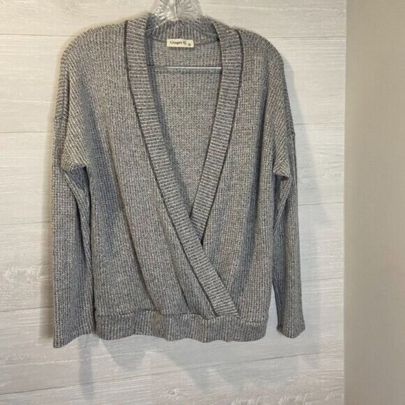 Women's Sexy Deep V Cross Neck Sweater Knit Long Sleeve Faux Wrap top blouse - Picture 3 of 6